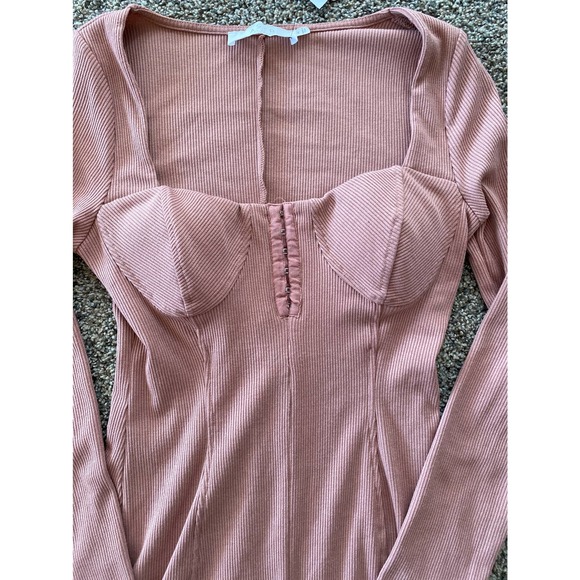 Astr Corset Blush Long Sleeve Cocktail Dress Mini Ribbed Medium - Picture 5 of 8